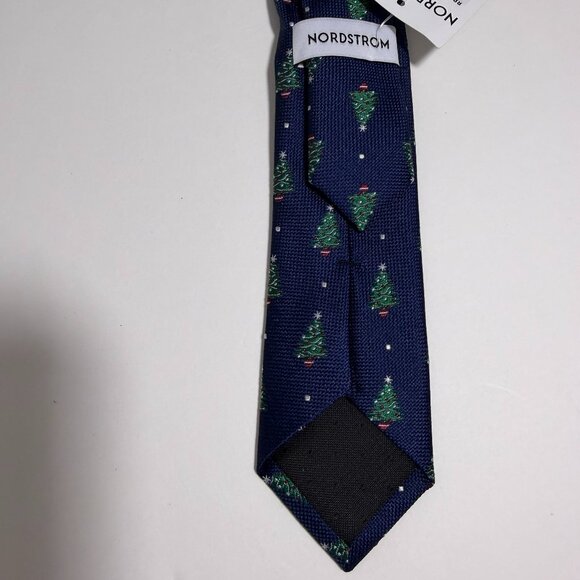 Nordstrom Fun Christmas Party Slim Necktie 50" Navy Silk Blend - Picture 5 of 7